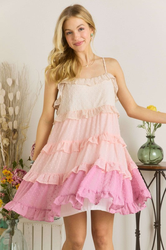 Swiss Dot Ruffled Tiered Mini Summer Dress - Floral Print A-Line Sundress for Women | Perfect for Beach Vacations, Garden Parties & Date Nights