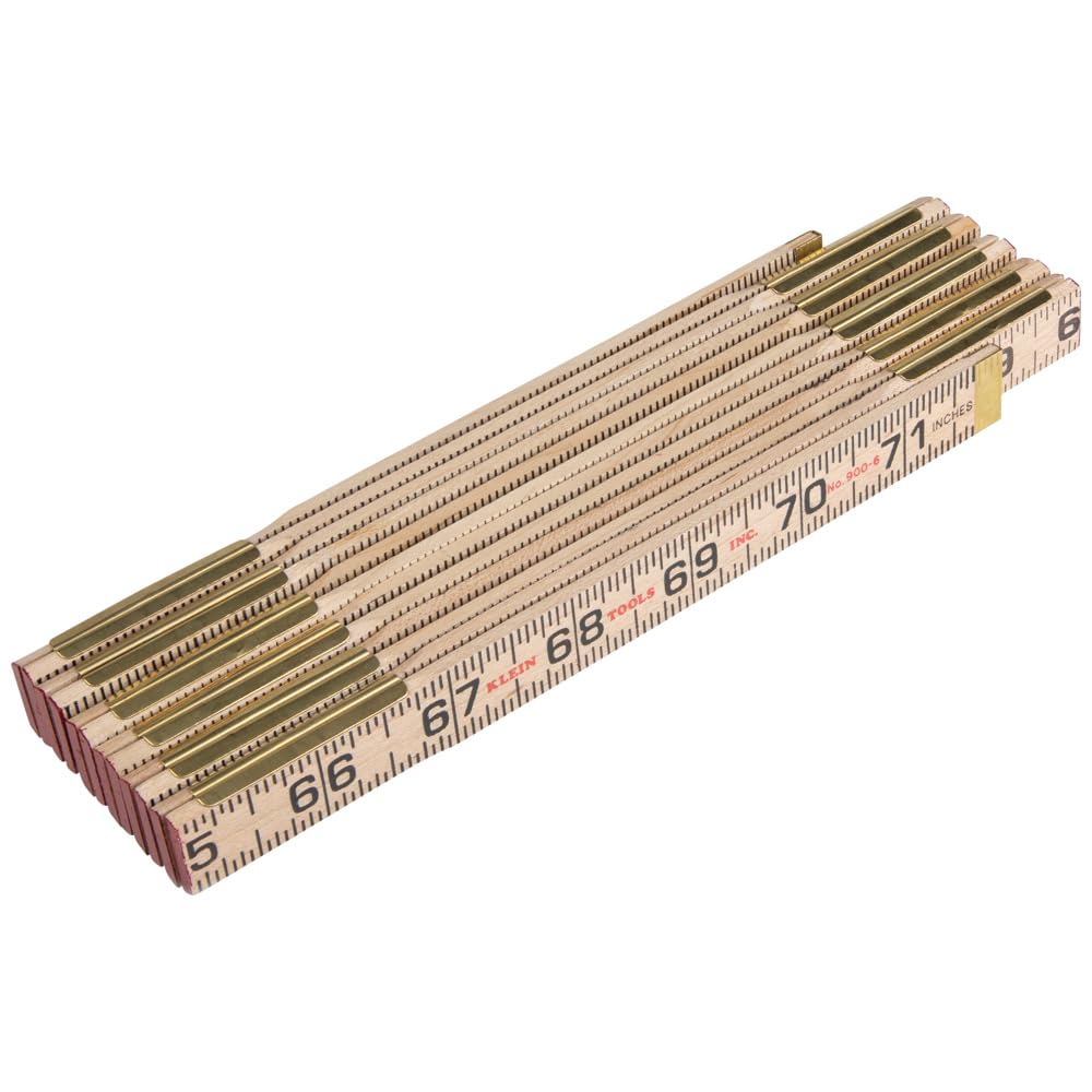 Klein Tools 900-6 Folding Wooden Ruler with Inside Reading - 6 Foot Foldable Carpenter's Measuring Tool for Woodworking, Construction & DIY Projects
