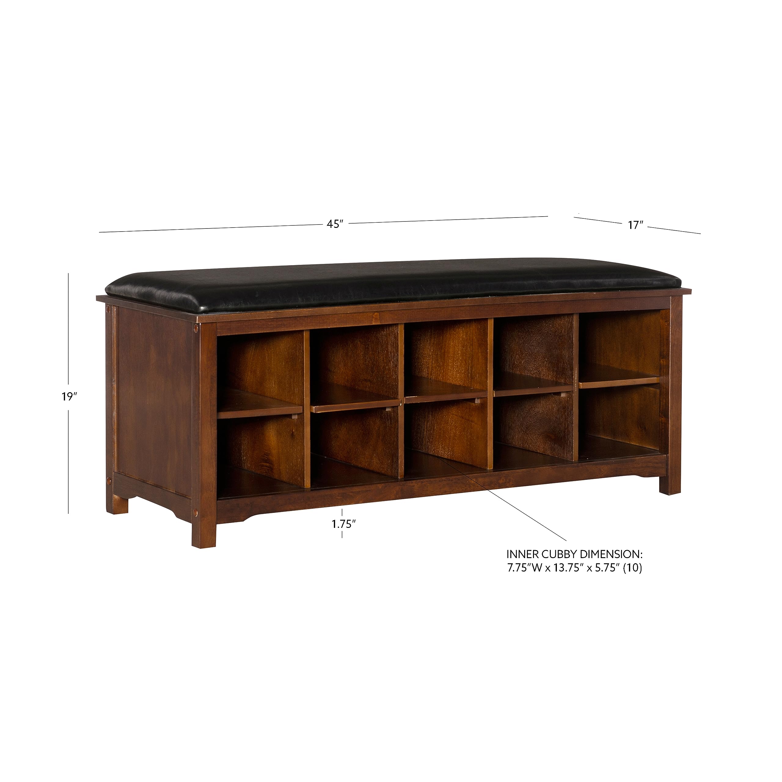 Linon Cape Anne Dark Walnut Wooden Bench, 45 Inch Wide Entryway Seating, Brown Finish - Perfect for Hallway, Bedroom or Living Room Furniture