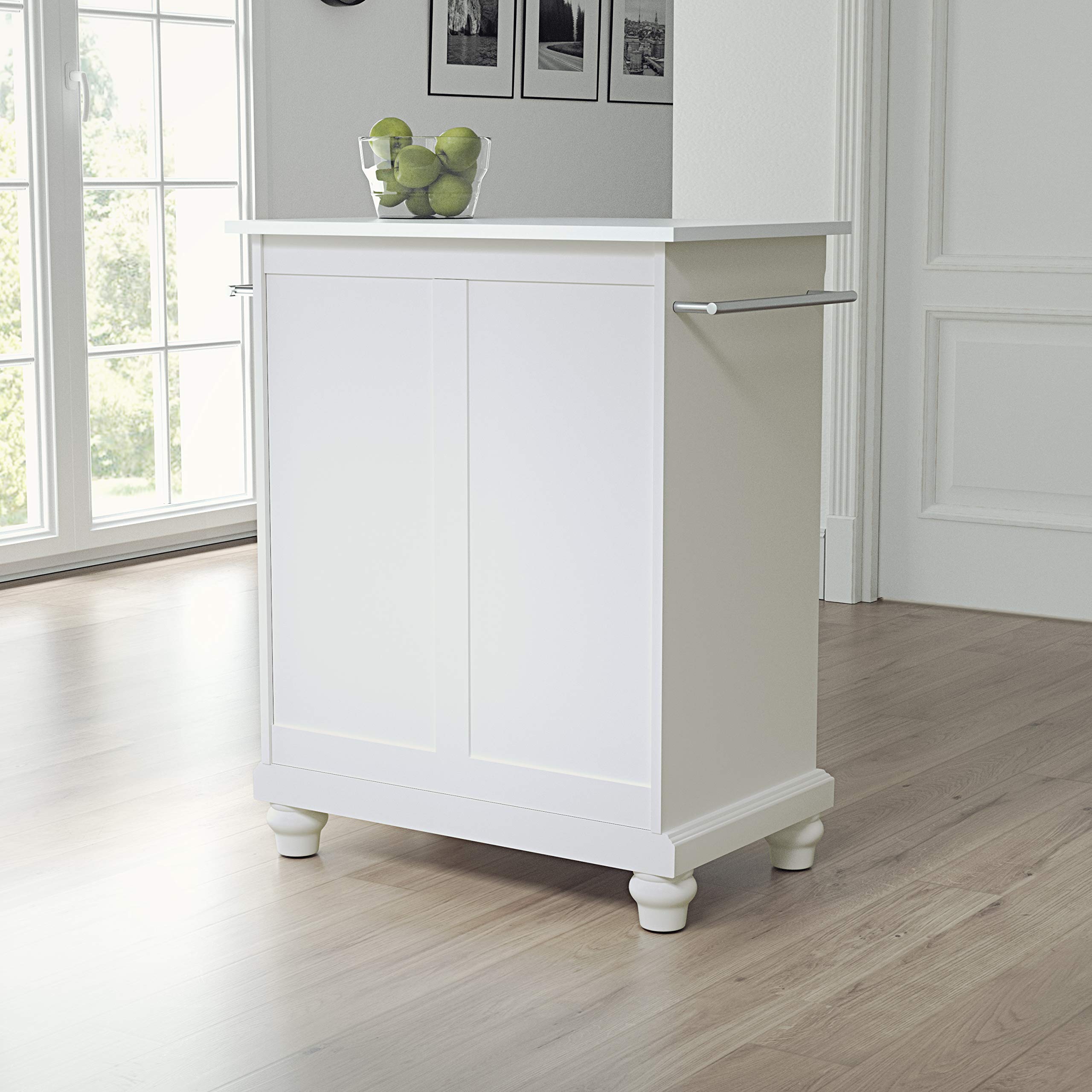 Crosley Cambridge White Rolling Kitchen Island Cart with Stone Top - Portable Microwave Stand, Storage Cart for Small Spaces - Perfect for Apartments, Dorms & Compact Kitchens