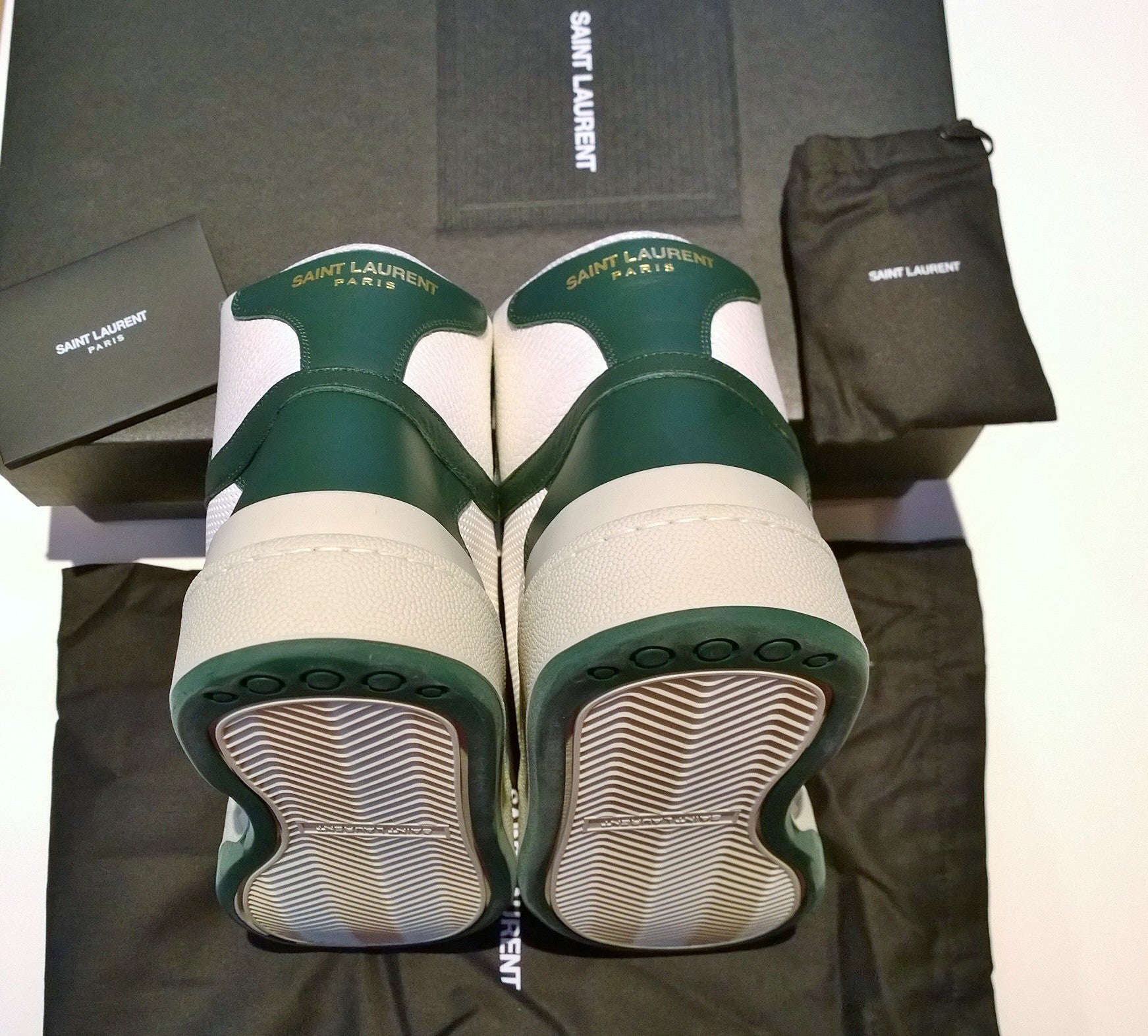 Saint Laurent SL24 High Top Sneakers - White & Green Leather Men's Shoes | Luxury Designer Sneakers for Casual Wear & Street Style Fashion