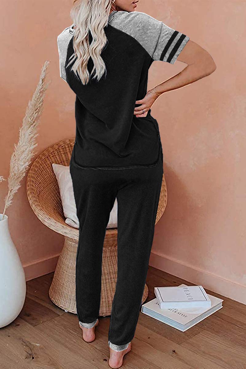 Women's 2-Piece Lounge Set - Short Sleeve Jogger Outfit for Home & Travel