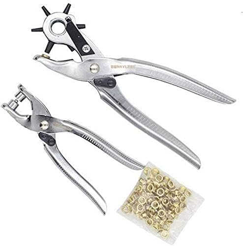 ZEUTER 2-Piece Leather Hole Punch & Grommet Setting Tool Kit - Heavy Duty Metal Handheld Punch Plier for Belts, Leather Craft, Cardboard - Includes Eyelet Pliers & Button Setter (Silver) - Perfect for DIY Leatherworking, Shoe Repair & Craft Projects
