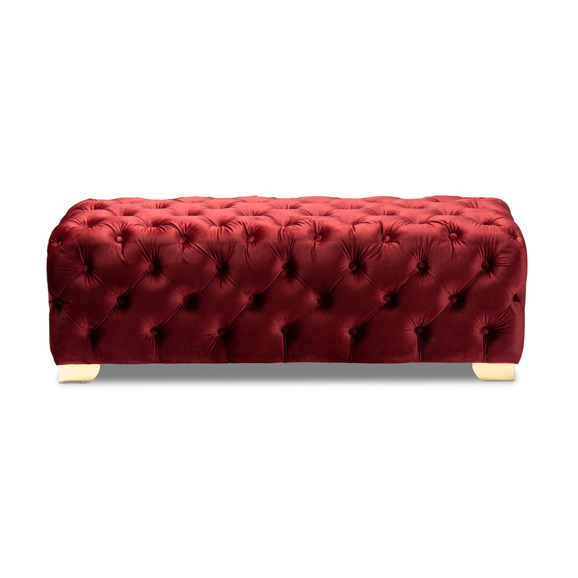 Baxton Studio Burgundy & Gold Ottoman - Modern Footrest, Storage Bench for Living Room, Bedroom, or Entryway - One Size Fits All
