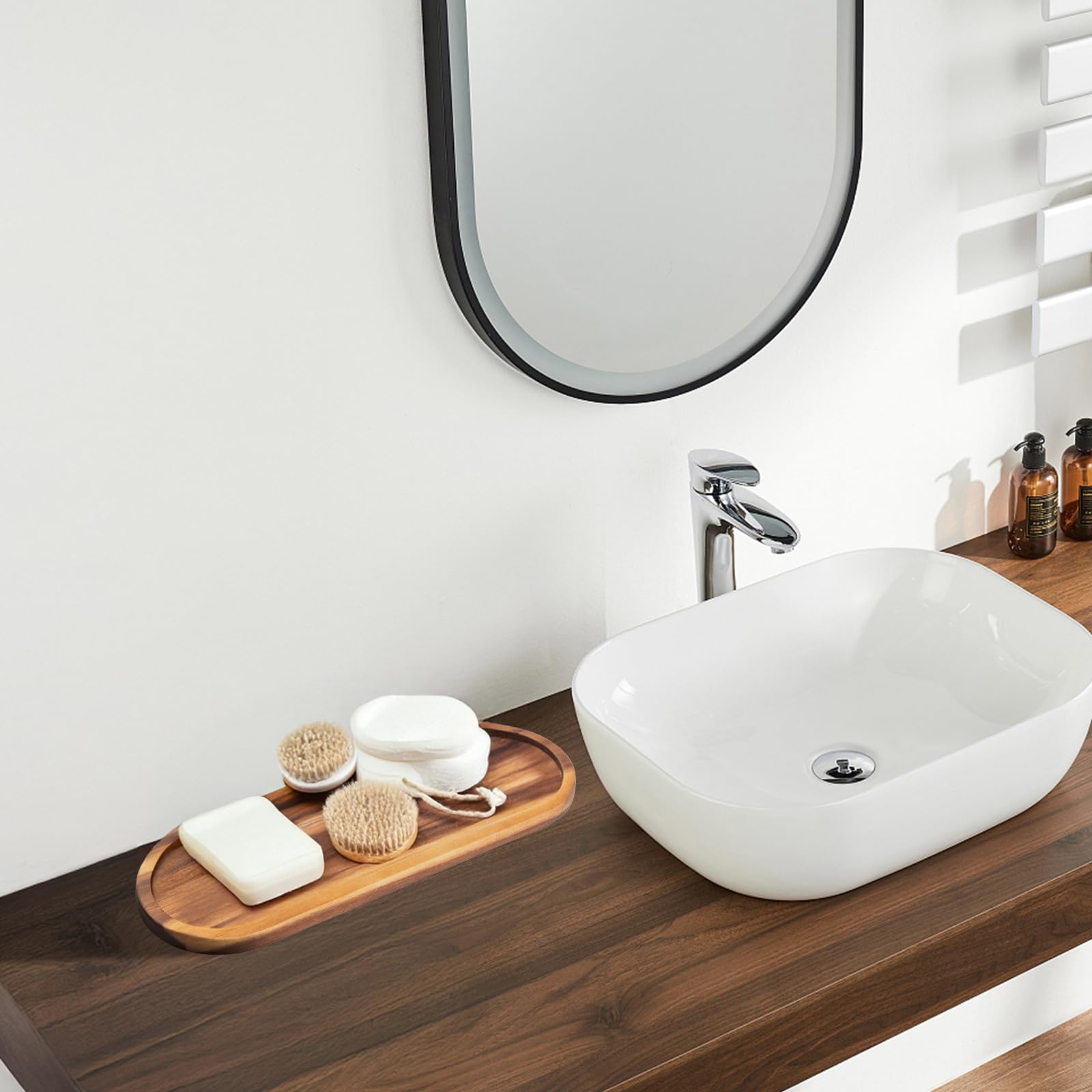 Wooden Vanity Tray Set of 2 - Rustic Farmhouse Bathroom Organizer for Perfume & Jewelry | Soap Storage Tray | Kitchen Countertop Decor Plate with Raised Edge | Perfect for Bathroom Vanity, Dresser Top & Gift Giving