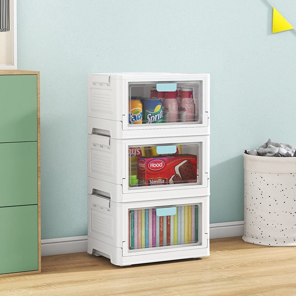 5-Tier Plastic Storage Cart with Wheels & Foldable Front Opening Bins - Stackable Organizer with Lids for Home, Office, Kitchen & Bathroom Organization - Perfect for Pantry, Closet, Toy & Craft Storage
