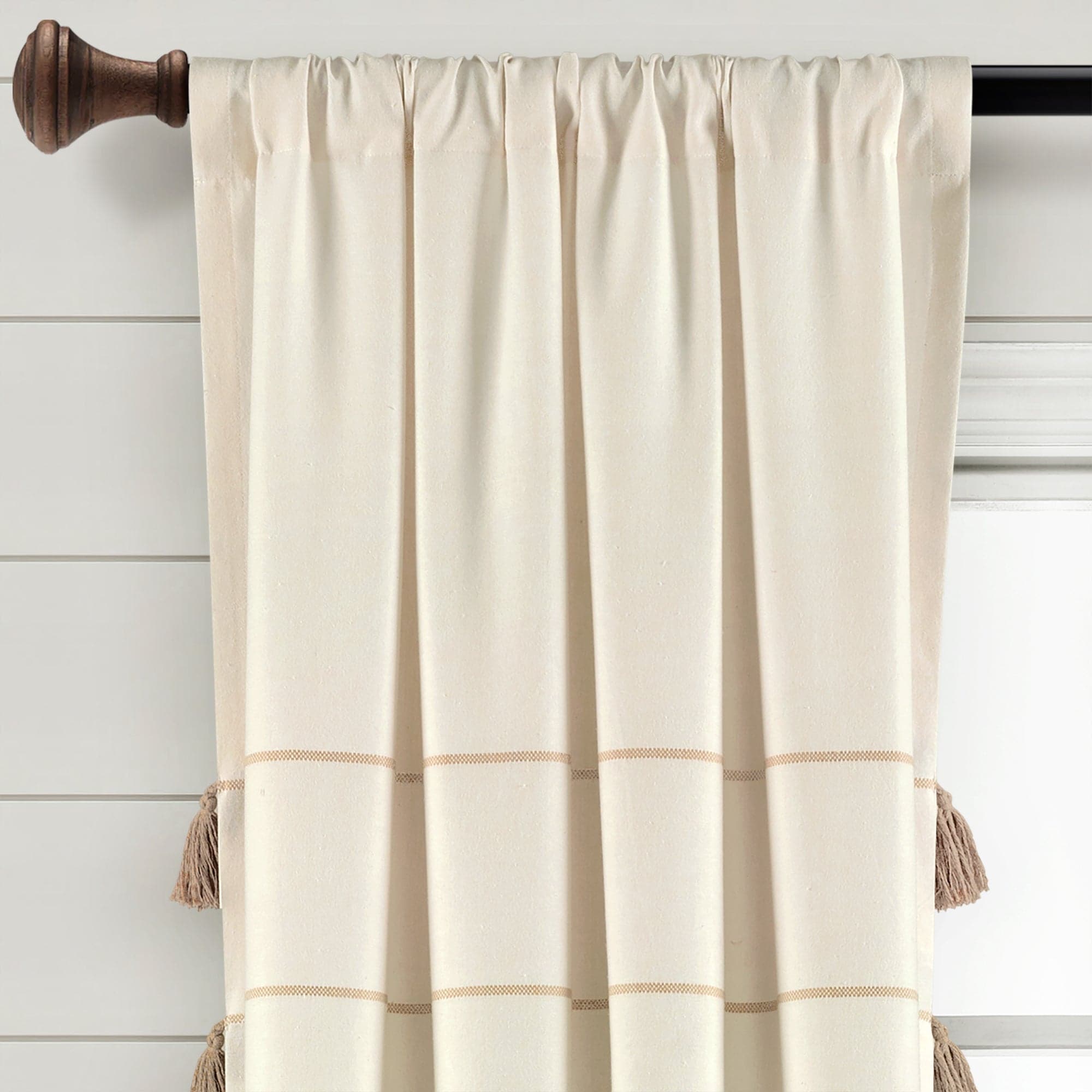 Farmhouse Boho Stripe Woven Tassel Window Curtains - Yarn Dyed Recycled Cotton Blend Panel Set (2 Pack) for Living Room, Bedroom & Dining Room Decor
