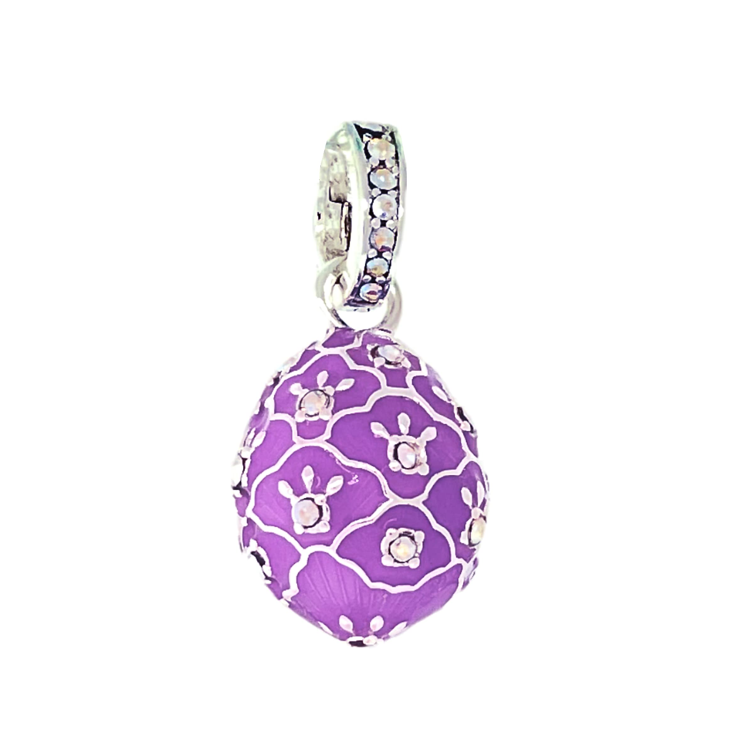 Ritzy Couture DeLuxe Lavender Easter Egg Charm - Fine Silver Plated Decorative Ornament for Easter Decorations, DIY Crafts, and Spring Home Decor