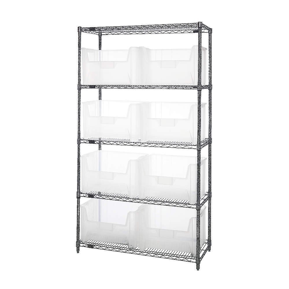 Wire Shelving Unit with 8 Clear Bins - Heavy Duty Metal Storage Rack for Pantry, Garage & Closet Organization | Perfect for Home, Office & Commercial Use