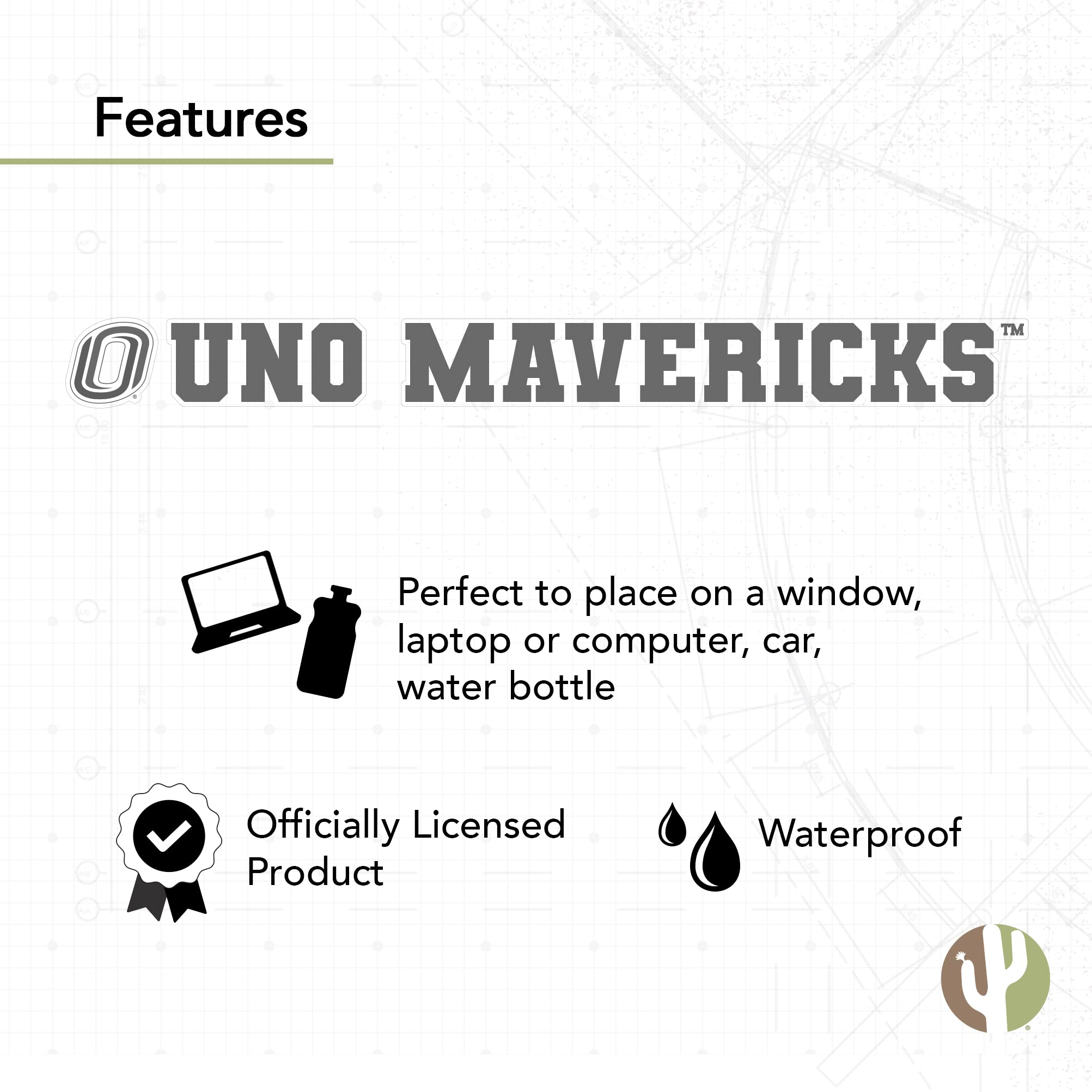 UNO Mavericks Vinyl Decal Sticker - 15 Inch Desert Cactus Design for Laptop, Water Bottle, Car & Scrapbook | University of Nebraska at Omaha UNO Logo | Durable Waterproof Decorative Sticker for College Pride & Fan Gifts