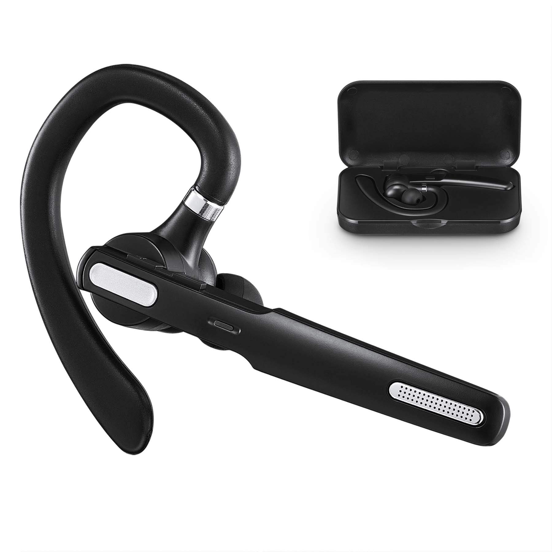 Wireless Bluetooth Headset V5.0 with Noise Cancelling Mic - 8-10 Hours Talk Time, Stereo Sound for iPhone & Android Phones - Perfect for Driving, Business Meetings & Office Work (Black)