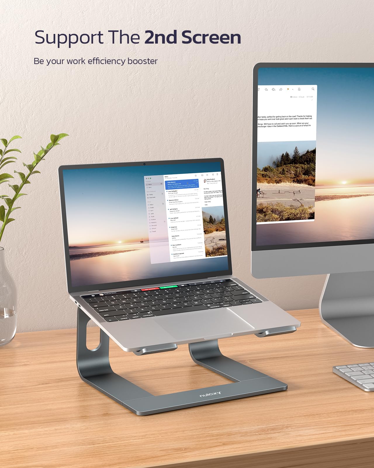 Nulaxy Ergonomic Aluminum Laptop Stand with Cooling Function - Adjustable & Portable Notebook Holder for MacBook Air Pro, Dell XPS, Lenovo (10-15.6 Inch) | Perfect for Home Office, Gaming & Travel Use