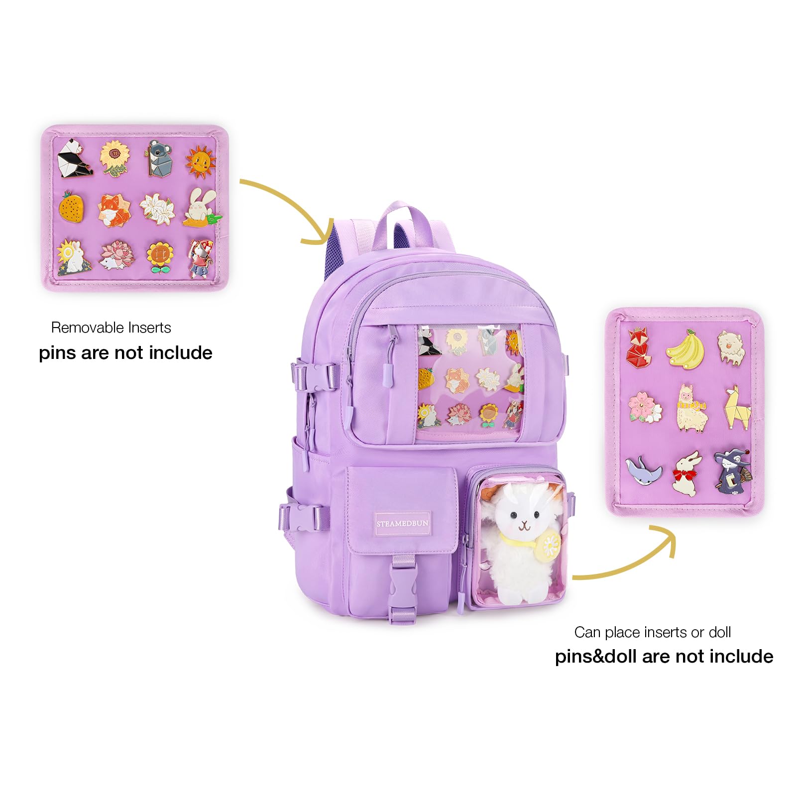 Kawaii Aesthetic Backpack for Girls - Cute Ita School Backpack with Inserts (No Pins Included) | Perfect for School, Travel & Anime Conventions
