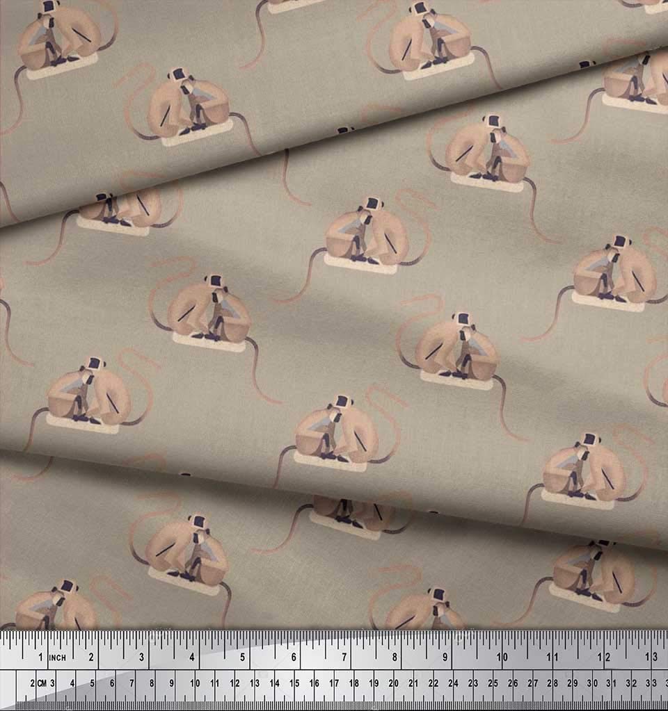 Soimoi 100% Cotton Poplin Fabric by The Yard - 42 Inch Wide Beige Vervet Monkey Animal Print Fabric - Exotic & Playful Design for Quilting, Dressmaking & Home Decor Projects