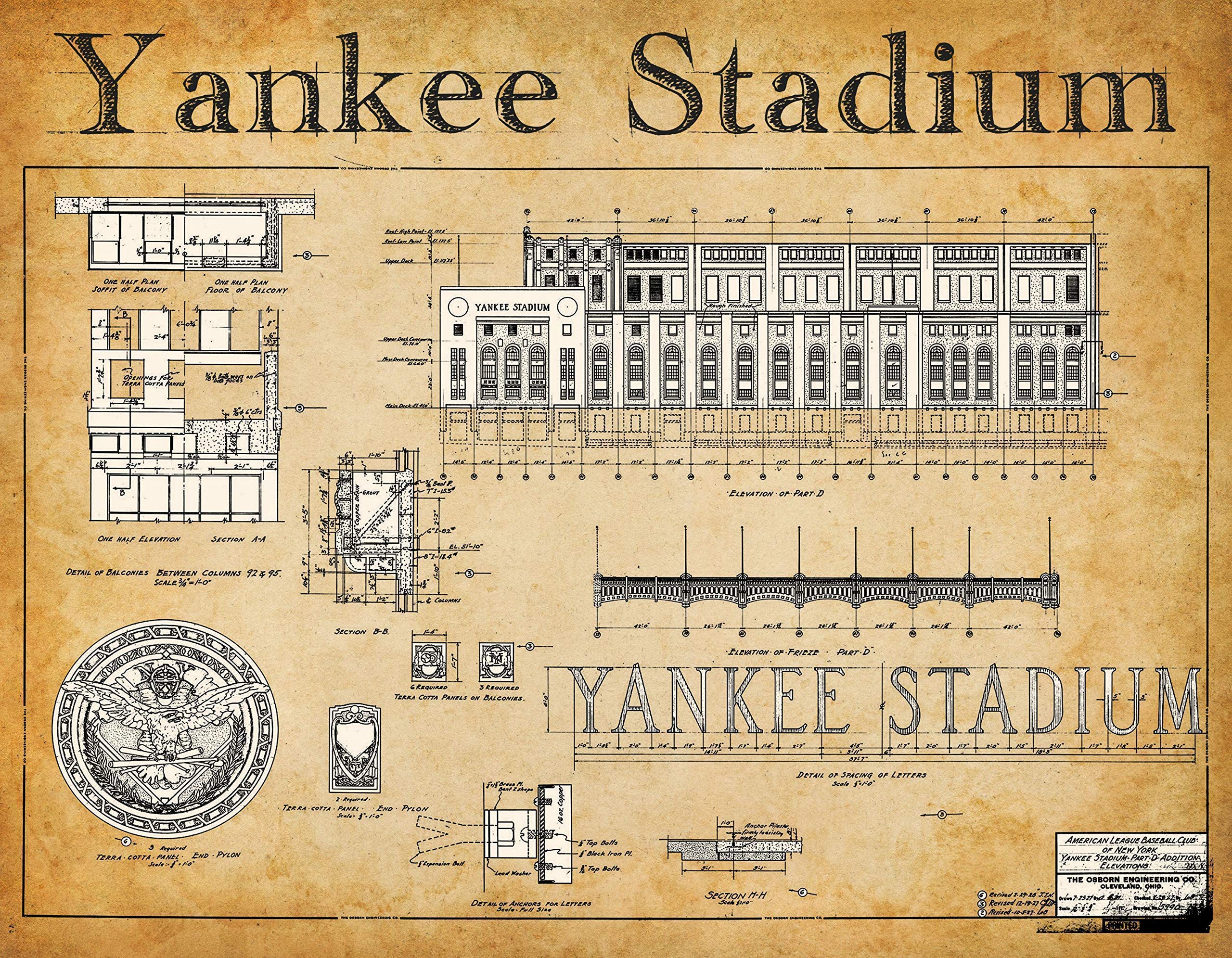 New York Yankees Stadium Blueprint Vintage Poster - Baseball Wall Decor, Unframed or Canvas Print - Perfect for Baseball Room Decor, Sports Gifts & Man Cave Wall Art | Great for Baseball Fans, Sports Memorabilia Collectors & Home Office Decor