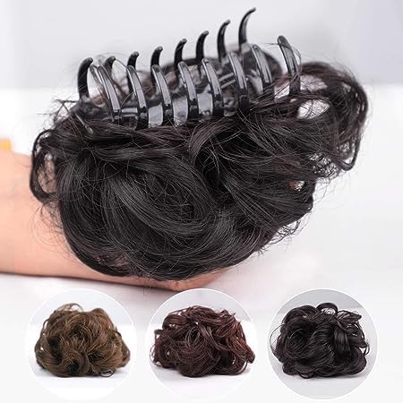 Coach & Pep Synthetic Nylon Messy Curly Hair Claw Clip | Natural Wavy Curly Hair Comb | Women's Hair Extension for Ponytail & Bun | Perfect for Casual, Office & Party Hairstyles