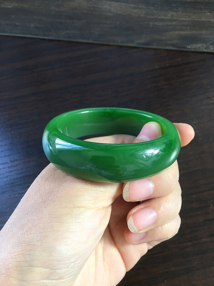 Natural Jade Bangle - Genuine Nephrite Jade Bracelet, 55.3mm Inner Diameter, Handcrafted Jewelry for Women | Perfect Gift for Birthday, Anniversary & Spiritual Healing