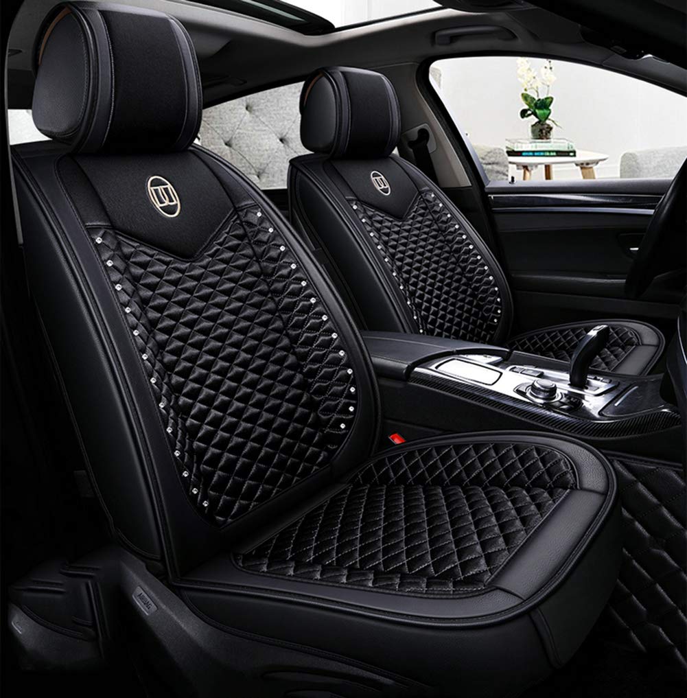 Stylish Retro Lattice Silk & Leather Universal Car Seat Covers - Front & Rear Set (Black) | Perfect for Vintage Cars, Luxury Vehicles & Everyday Protection