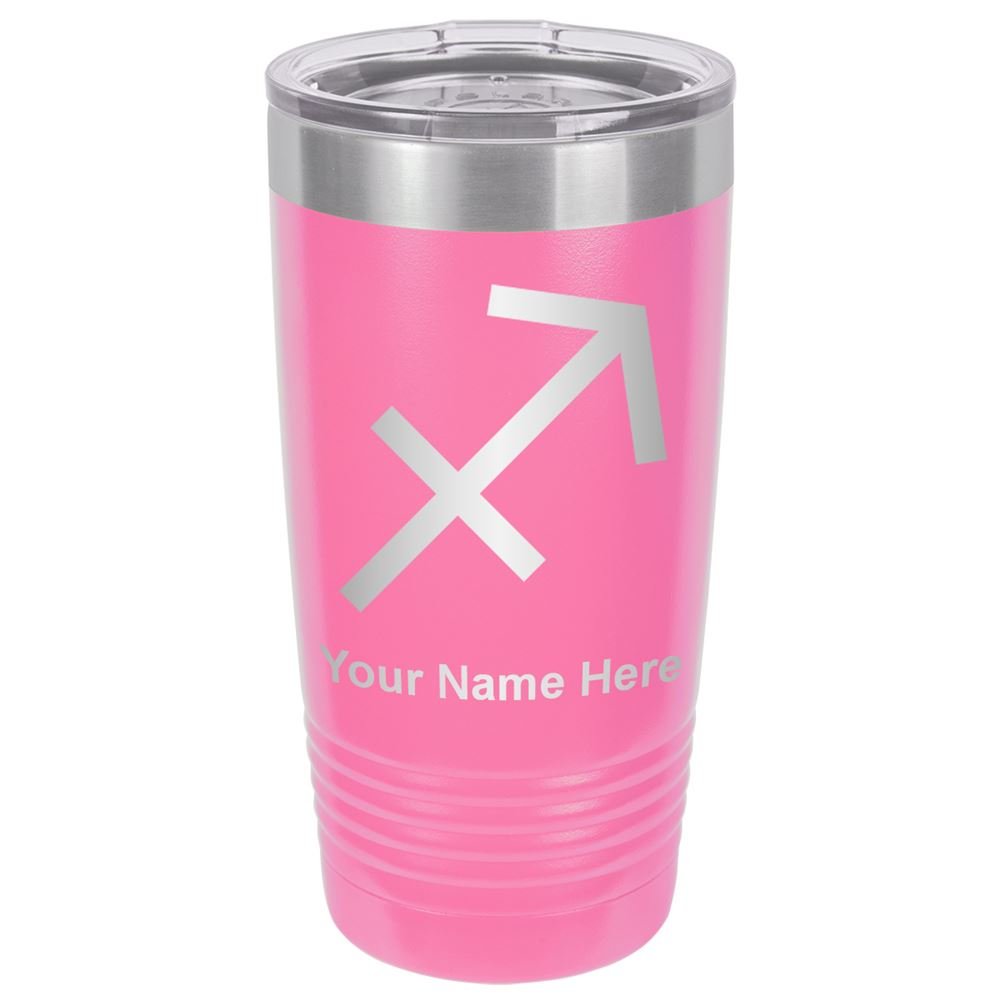 LaserGram 20oz Vacuum Insulated Stainless Steel Tumbler Mug - Custom Sagittarius Zodiac Sign Engraved Cup with Lid & Straw, Leakproof Travel Coffee Cup (Pink) | Perfect for Office, Gym, Camping & Outdoor Activities