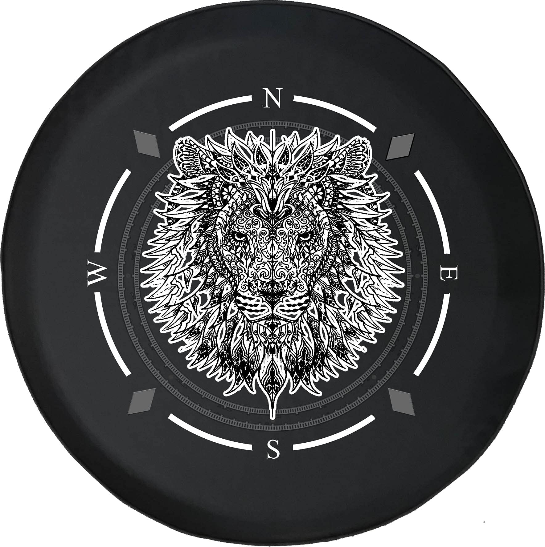 American Unlimited Spare Tire Cover with Compass & Mandala Jungle Lion Design - Universal Fit for SUV, Trailer, RV & Most Vehicles | Durable Wheel Protector for Off-Road Adventures & Camping Trips