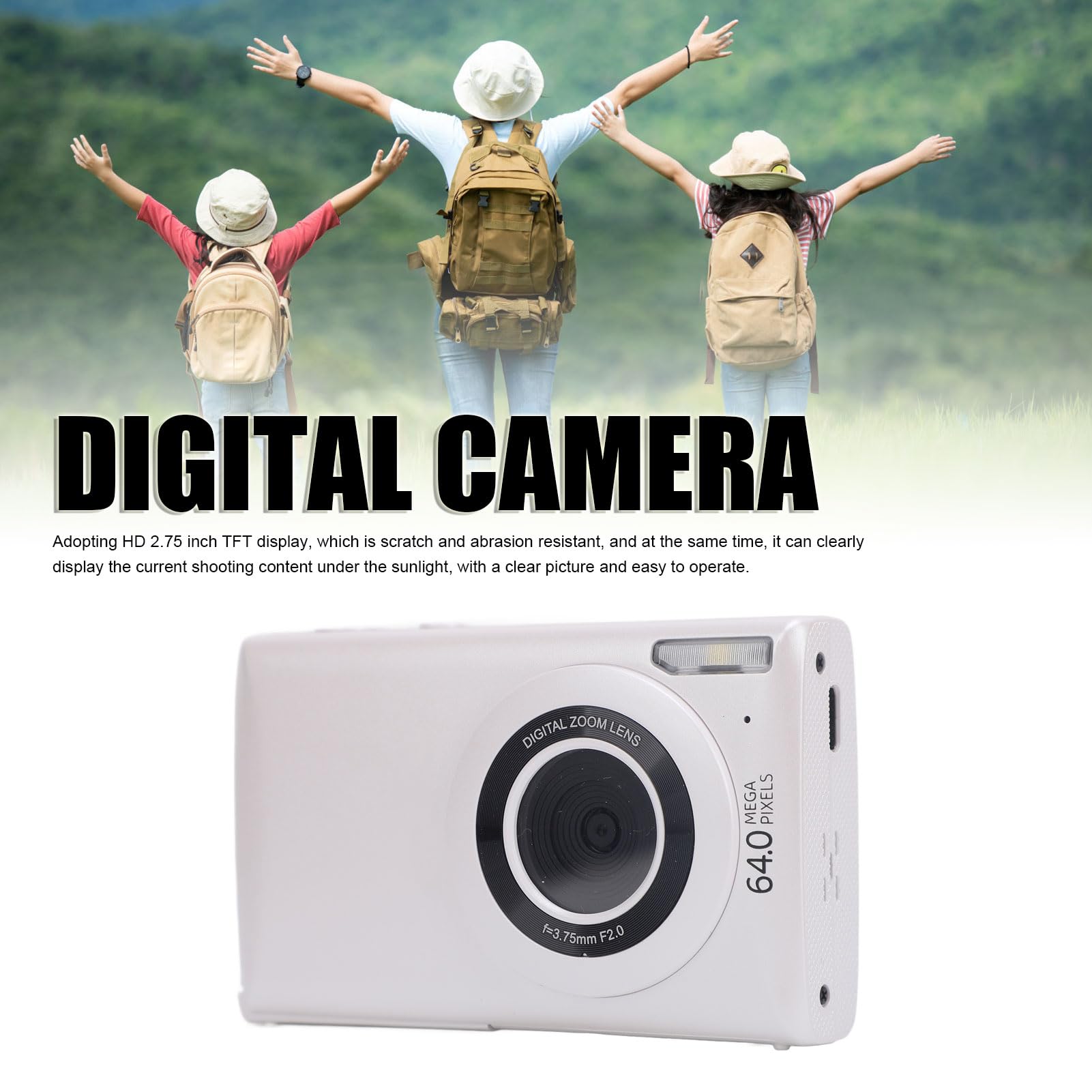 64MP Digital Camera with 4K Video & Auto Focus - Compact Point and Shoot Camera for Photography, Vlogging, Travel & Everyday Use - 18x Zoom & 2.75