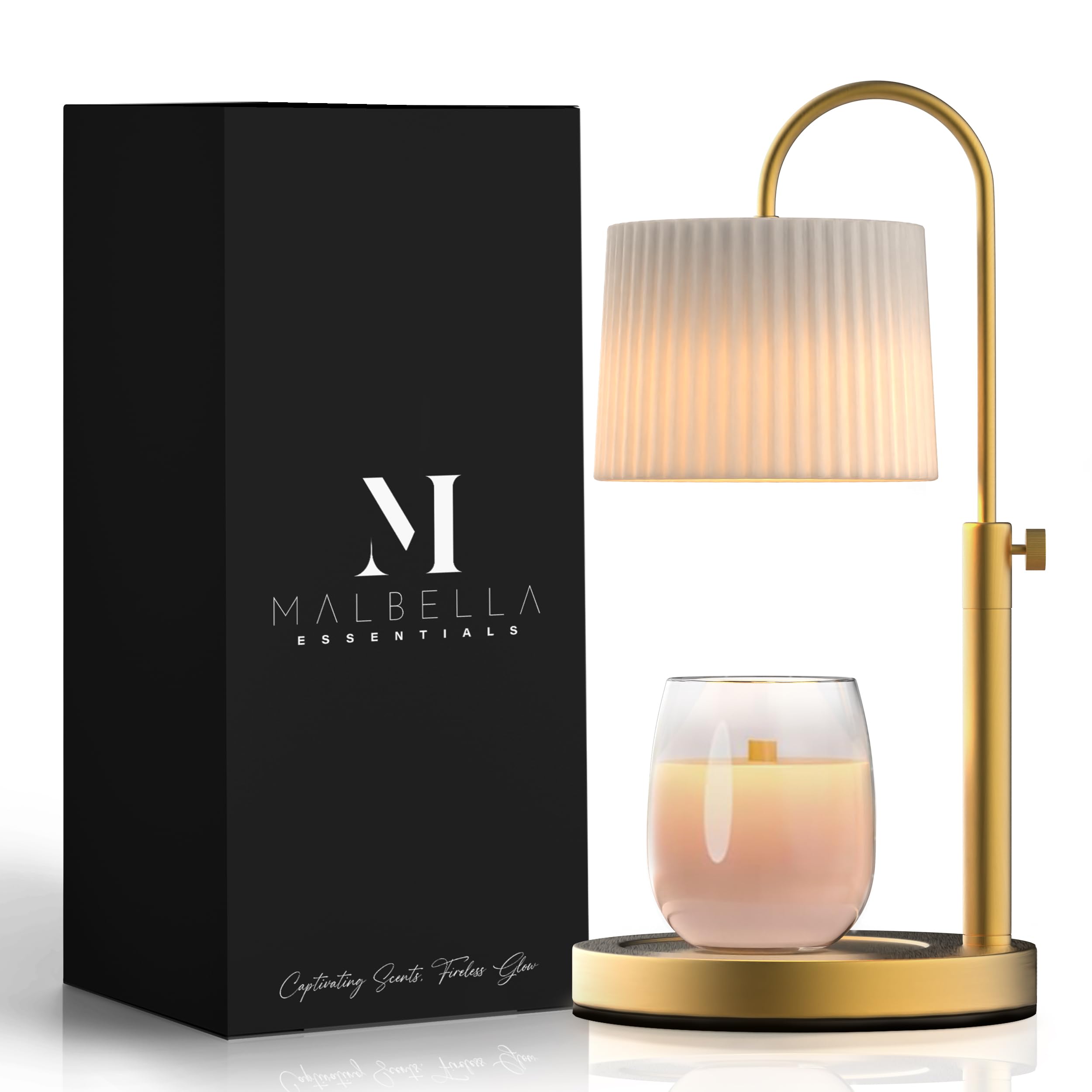 Dimmable Glass Candle Warmer Lamp with Timer - Adjustable Height Wax Melter for Scented Candles (8H/4H/2H Timer) - Gold Metal Base with 2 Bulbs - Perfect Gift for Home, Office & Romantic Ambiance