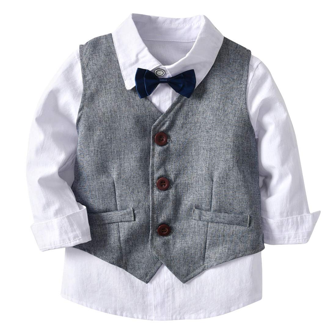 Boys Formal Suit Set - Short Sleeve Dress Shirt with Pants, Shorts, Vest, Suspenders & Tie | Wedding, Party, School Photos & Special Occasions