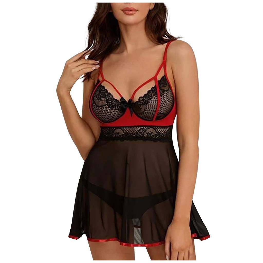 Sexy Women's Pajama Set - Lace Nightgown with Bowknot Sleepwear, Babydoll Chemise & G-String Lingerie Dress for Wedding Night, Honeymoon & Romantic Occasions