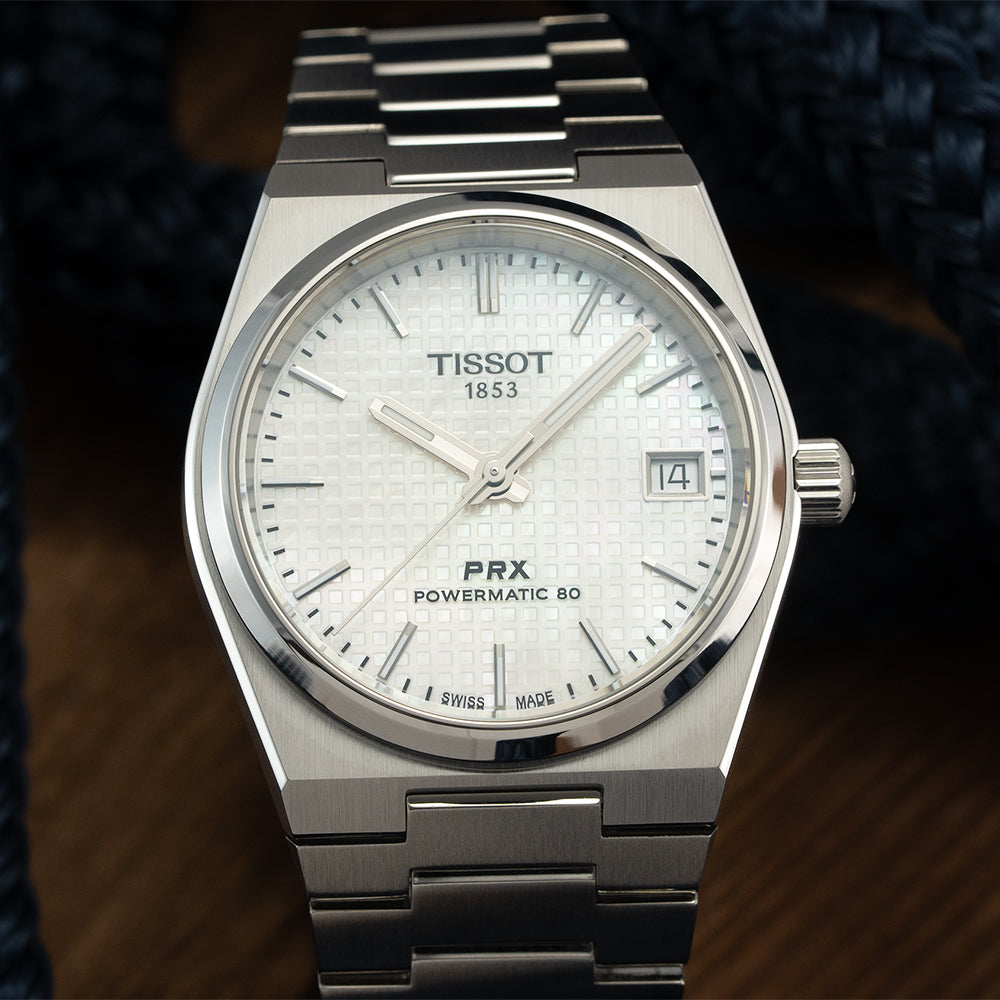 Tissot PRX Powermatic 80 Automatic Watch - 35mm Mother of Pearl White Dial on Stainless Steel Bracelet | Luxury Swiss Timepiece for Men, Business & Casual Wear