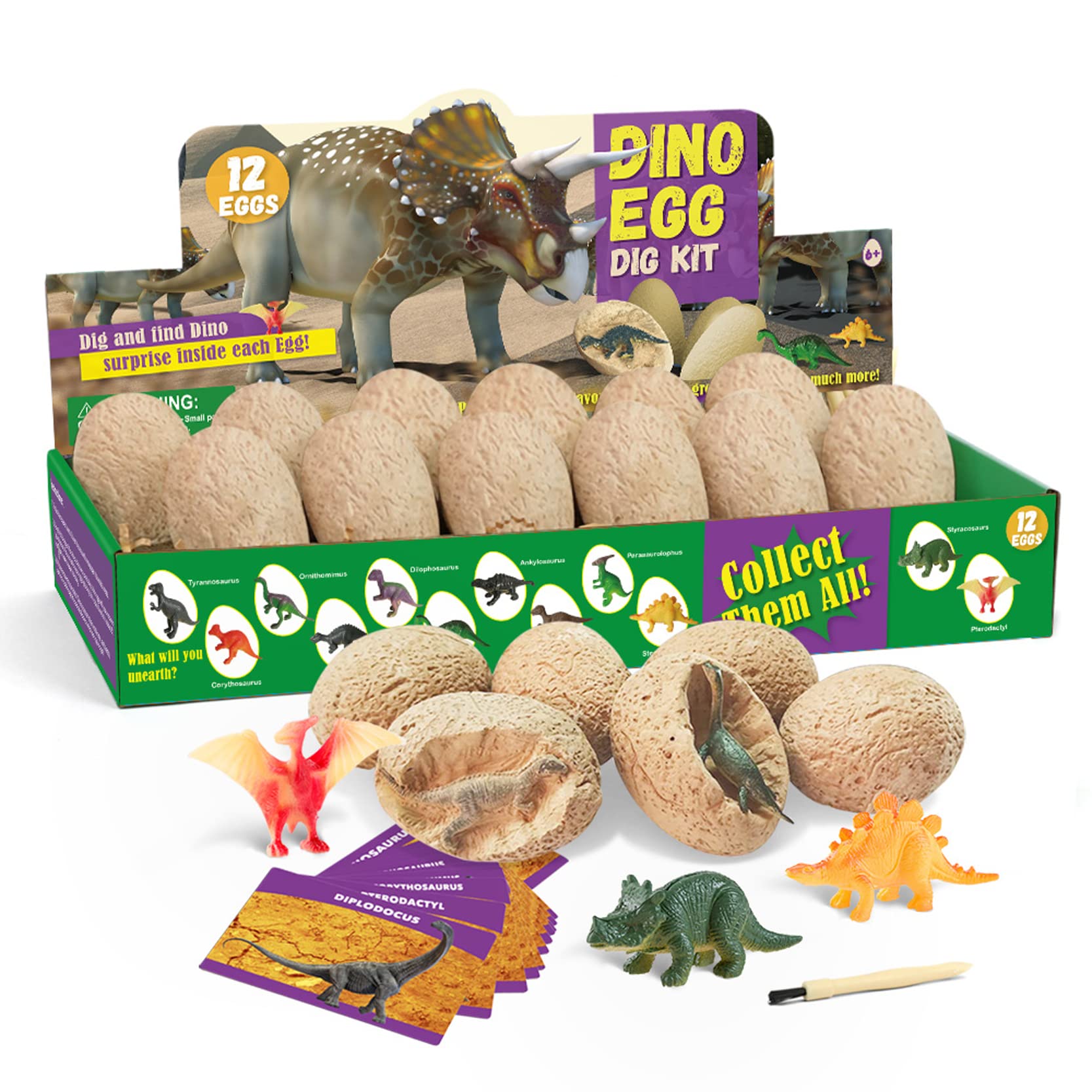 iWow Dino Egg Dig Kit - 12 Different Dinosaur Toys, DIY Archaeology Excavation Science STEM Educational Toy for Kids Ages 5-12 | Great for Birthday Gifts, Classroom Activities & Paleontology Learning Fun