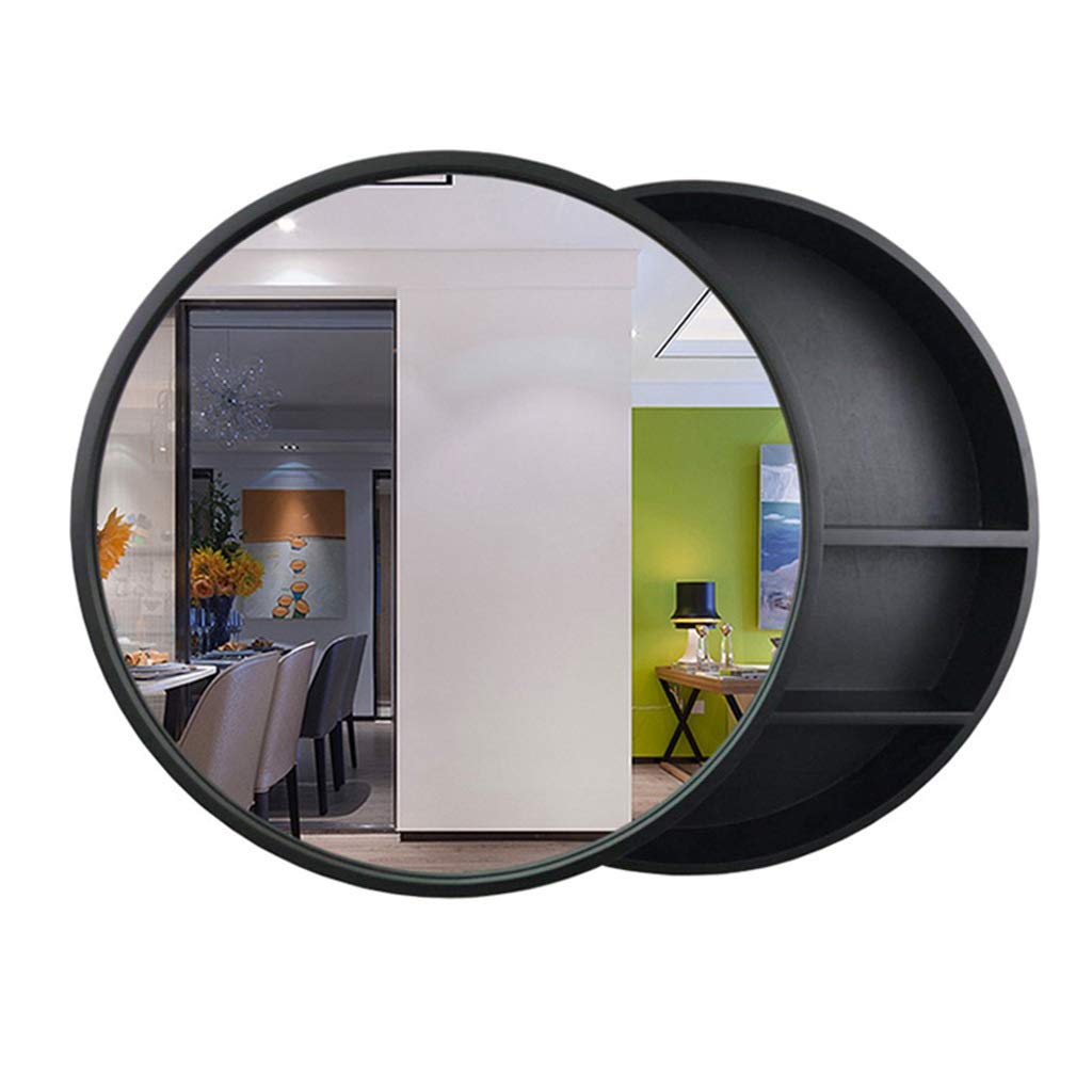 Solid Wood Round Wall Mounted Mirror Cabinet - Bathroom Vanity Mirror with Large Storage (Black, 19.7 Inch) - Perfect for Small Bathrooms & Bedroom Organization