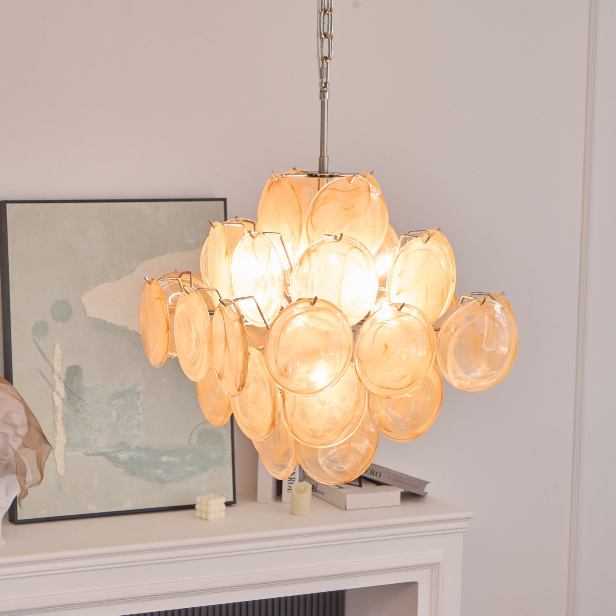 Elegant Aurelia Apricot Murano Glass Chandelier - Handcrafted Italian Lighting Fixture for Dining Room, Living Room & Bedroom Decor