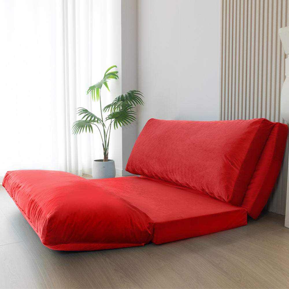 MAXYOYO Velvet Bean Bag Folding Sofa Bed - Washable Cover for Adults, Red | Comfortable Floor Seating for Living Room, Bedroom & Game Room