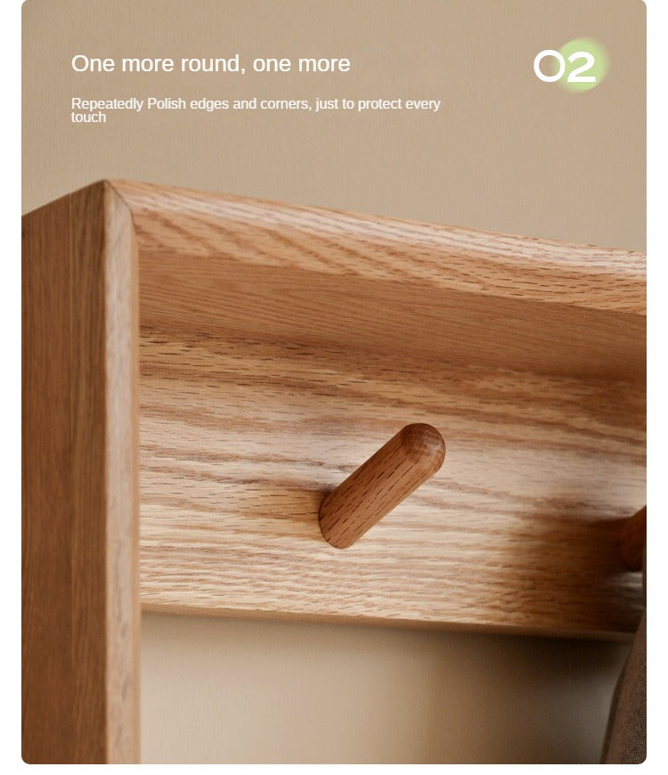 Solid Oak Wood Shoe Bench with Coat Hooks - Durable Entryway Storage Organizer for Shoes, Hats & Jackets | Perfect for Mudrooms, Hallways & Bedrooms