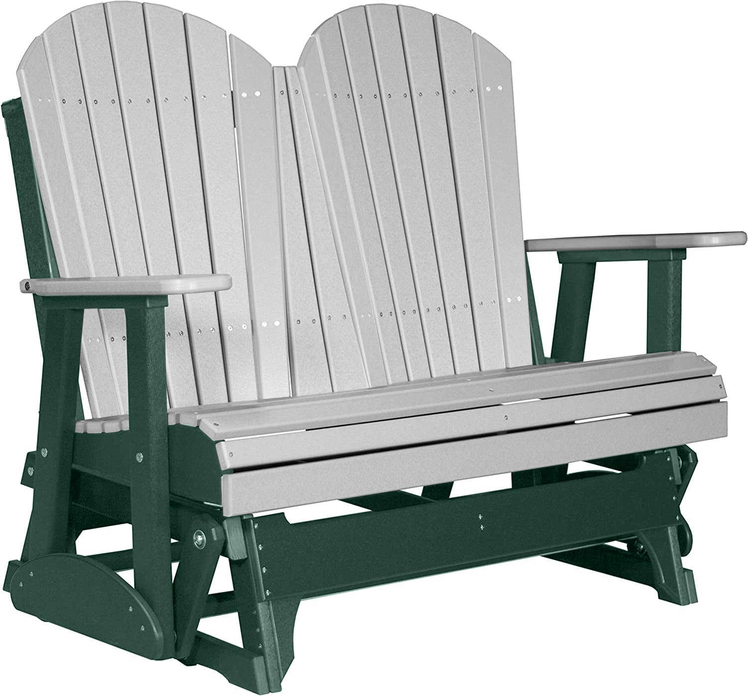 LuxCraft 4 ft. Recycled Plastic Adirondack Outdoor Glider Chair - Dove Gray - Weather-Resistant Patio Furniture with Cup Holder for Garden, Deck, and Backyard Relaxation