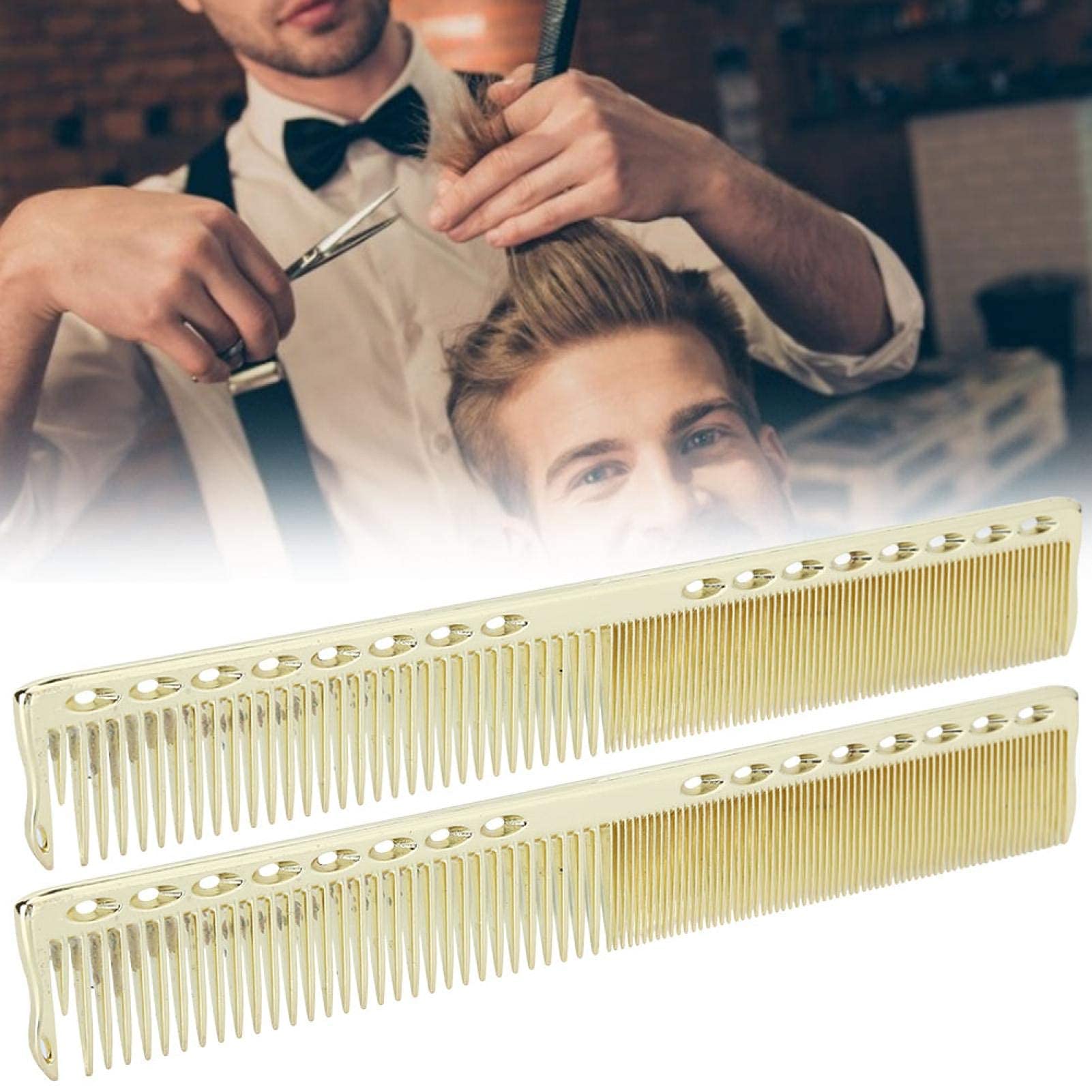 2PCS Stainless Steel Barber Comb Set - Fine & Wide Tooth Fade Comb for Hair Styling, Salon & Home Use (Golden) - Perfect for Haircuts, Styling & Detangling