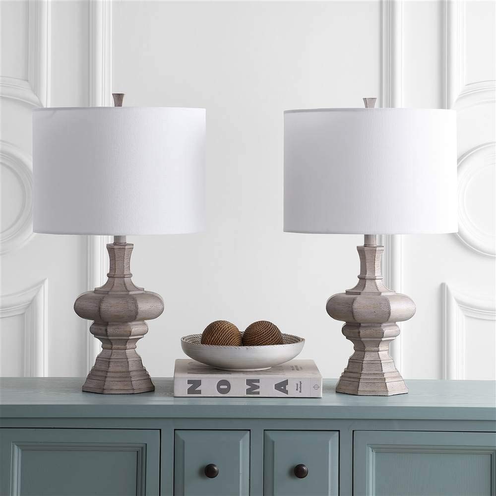 SAFAVIEH Melville Grey Wash 24-inch Table Lamp Set of 2 with LED Bulbs - Modern Bedside Lighting for Bedroom, Living Room & Home Office - Perfect for Reading, Working & Ambient Decor
