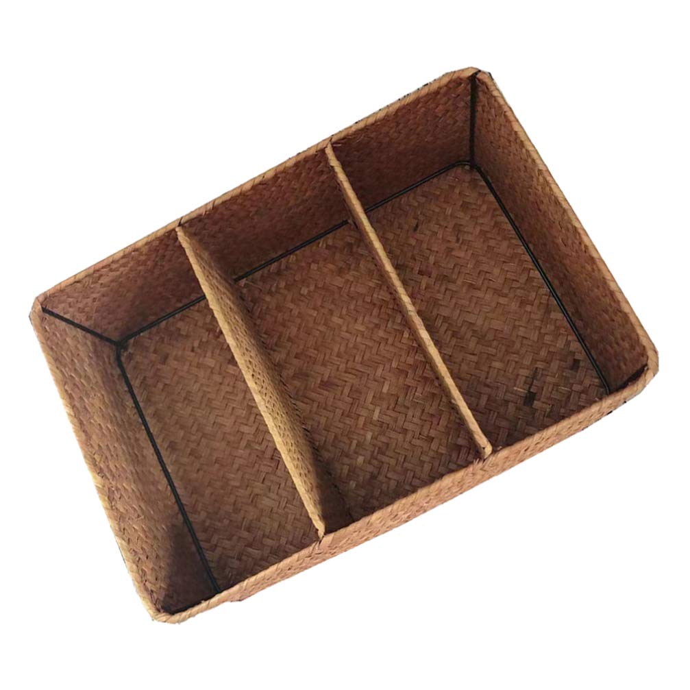 Natural Seagrass Storage Basket - Handwoven Rectangular Organizer for Coffee Station & Home Decor