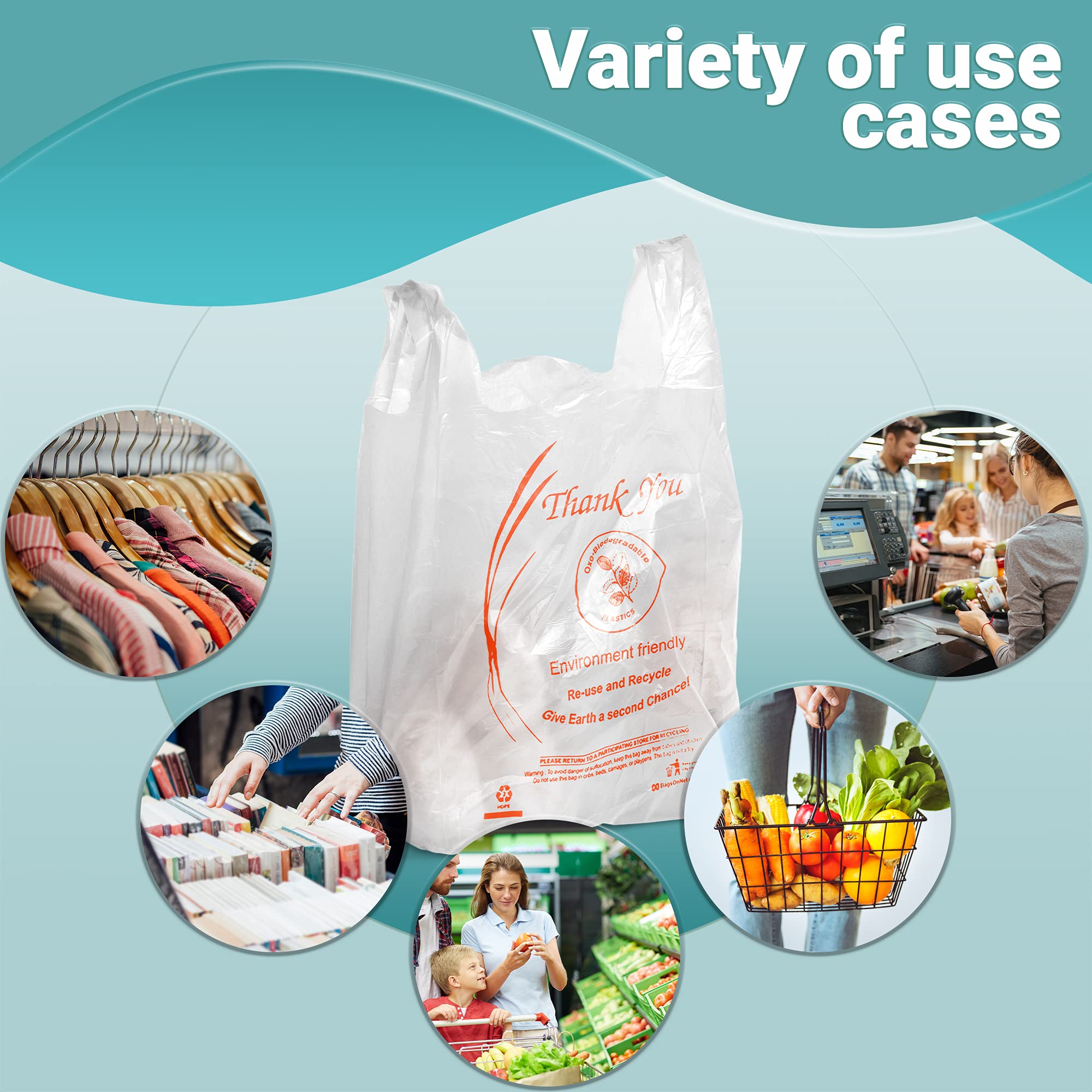 APQ 1000 Pack Thank You Plastic Bags 12x6x22 Inches - 13 Micron Thick Reusable Preprinted Shopping Bags - Durable Poly Bags for Retail Stores, Restaurants & Clothing - Perfect for Takeout, Groceries & Gift Packaging