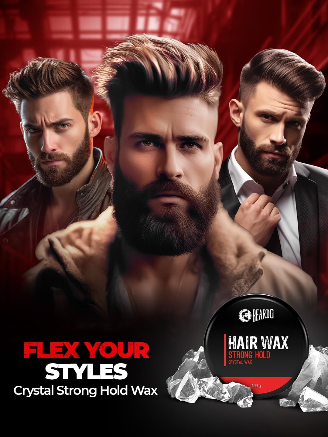 Beardo Stronghold Hair Wax for Men - 100gm Crystal Styling Wax with Glossy Finish & Strong Hold | Shine & Style Hair Wax | Perfect for Daily Grooming, Parties & Professional Looks