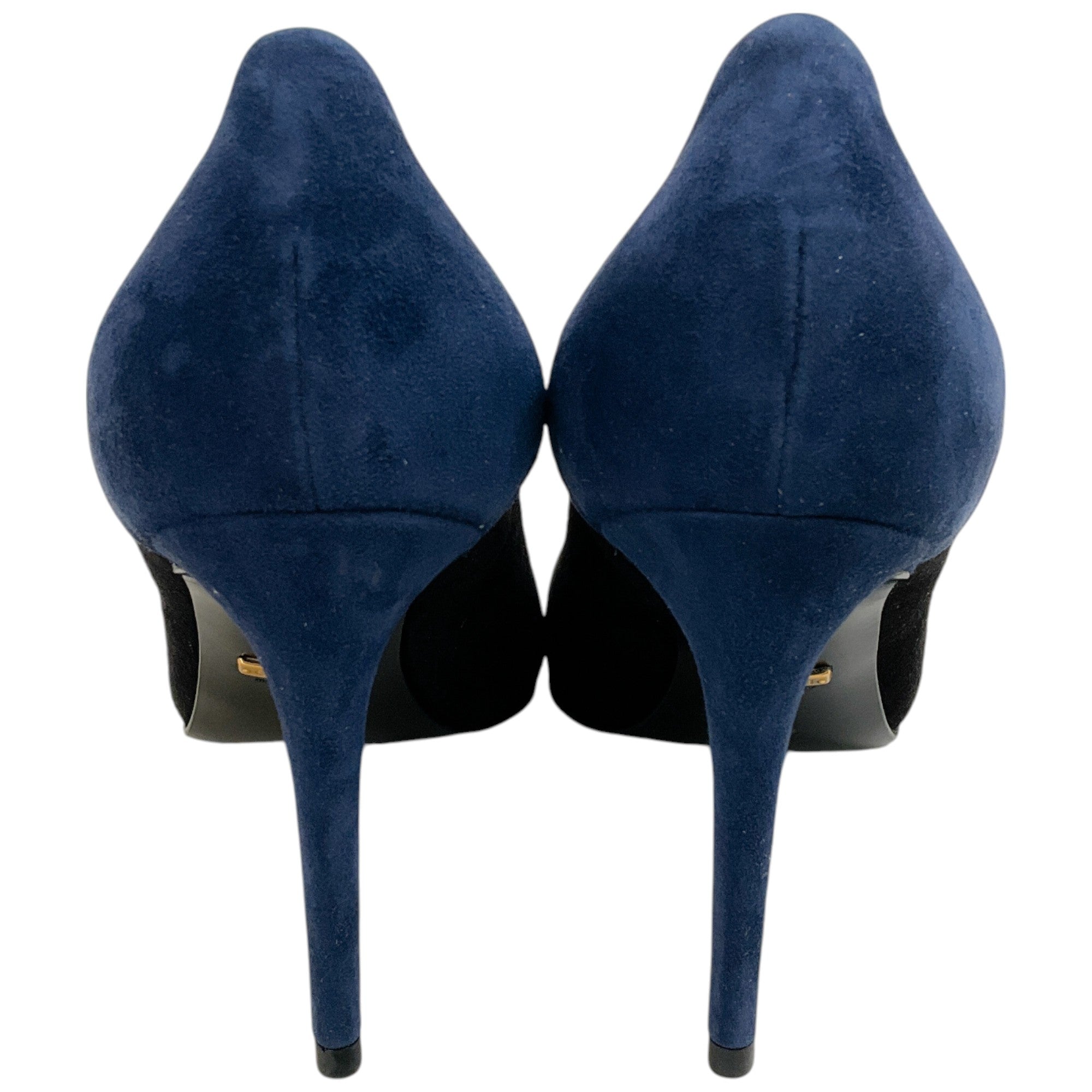 Gucci Black & Navy Suede Pumps with Gold Leather Cap Toe - Women's Luxury Dress Shoes for Parties, Weddings & Formal Events