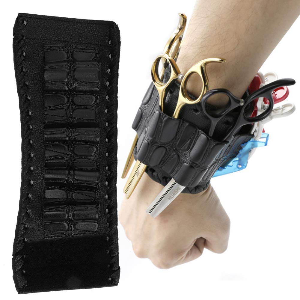 PU Leather Barber Scissors Bag - Professional Hair Cutting Scissors Pouch with Rivet Clips for Stylists | Scissors Storage Organizer for Salon, Travel & Home Use (Black)