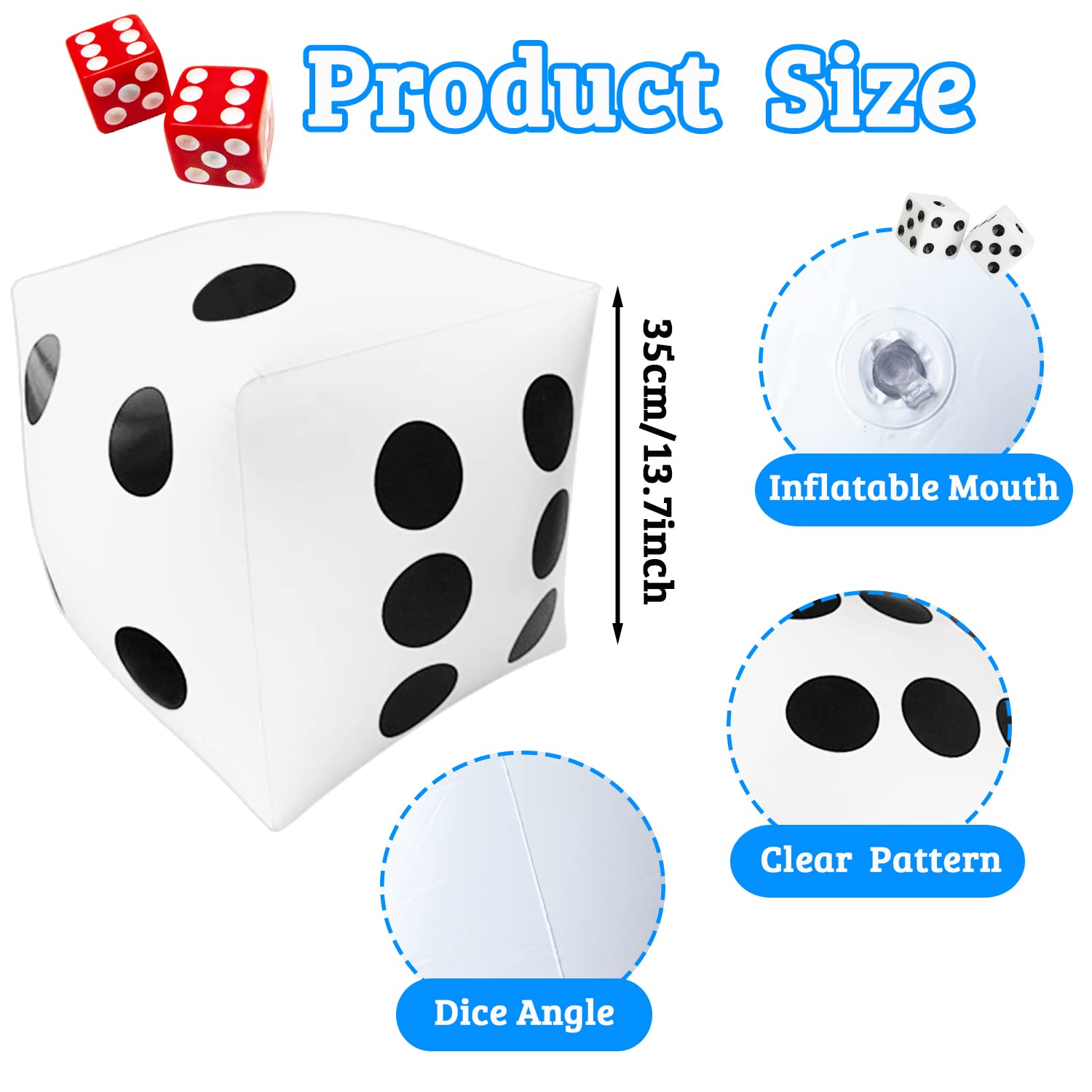 3 Pack 13 Inch Jumbo Inflatable Dice Set - Giant Fun Inflatable Dice for Indoor & Outdoor Games, Board Games, Pool Parties, Backyard Activities - Perfect for Family Game Night, Beach Parties and Yard Games