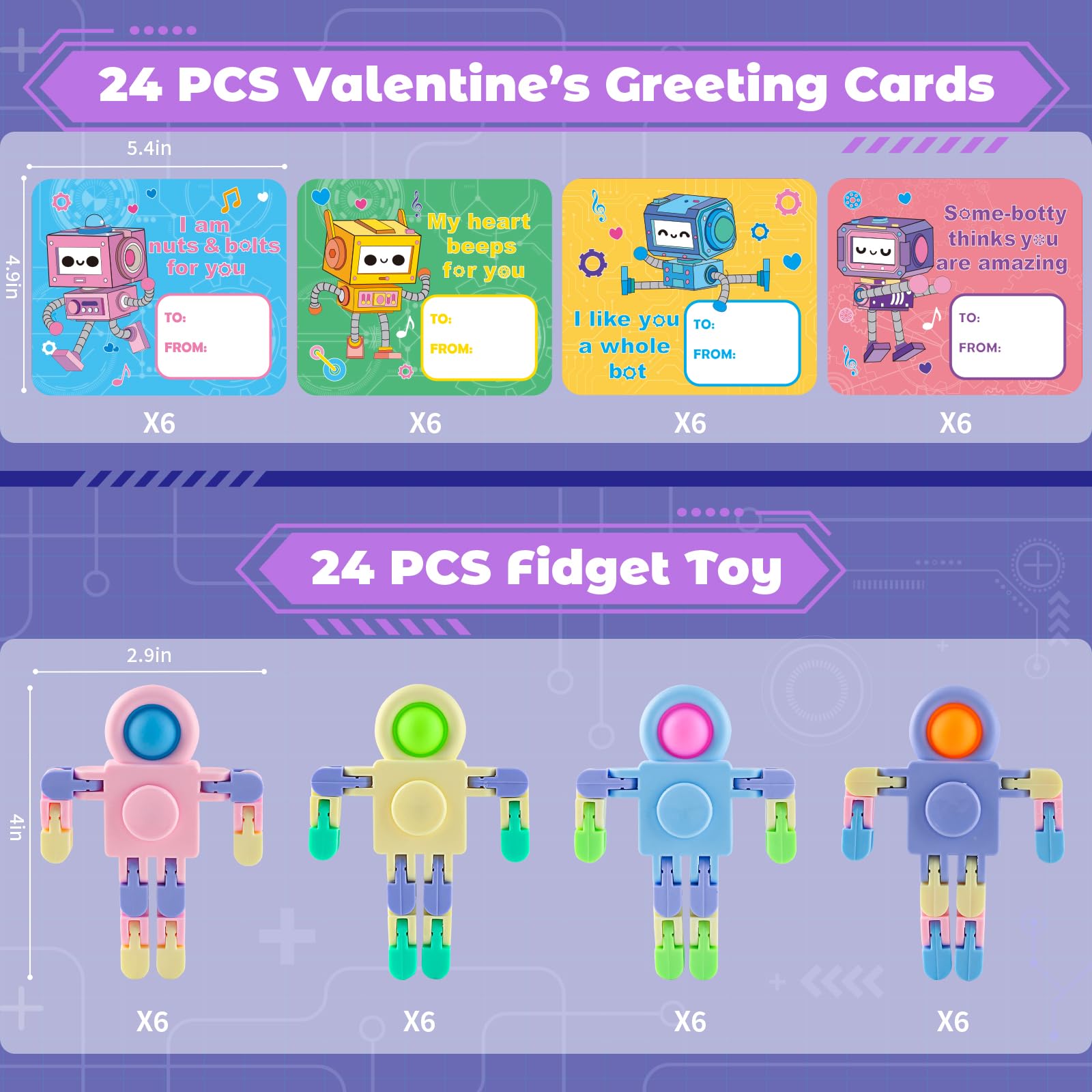 24 Pack SpringFlower Valentine's Day Cards for Kids with Fidget Sensory Spinner Toys - Classroom Gift Exchange, Party Favors & Prizes for Classmates (Perfect for Valentine's Parties, School Events & Kids' Gift Giving)