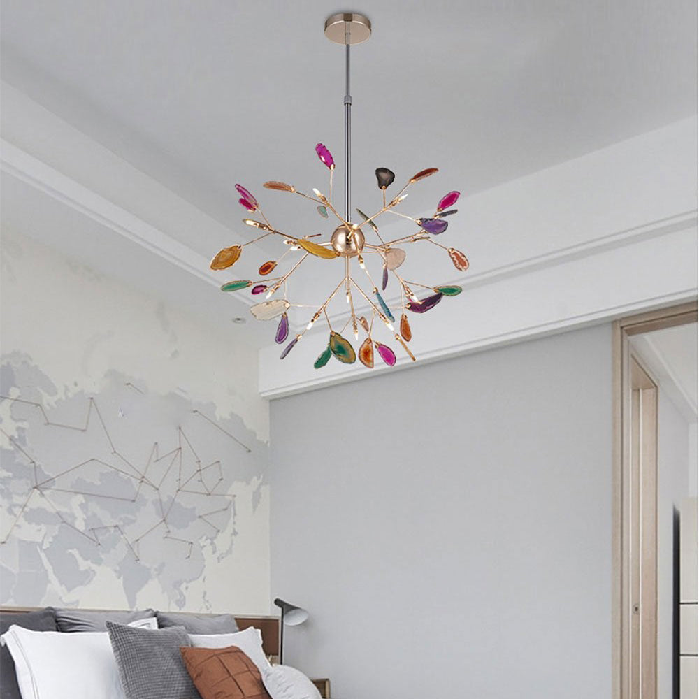 Agate Flake Chandelier - Elegant Natural Stone Crystal Ceiling Light Fixture for Dining Room, Living Room, Bedroom Decor | Modern Luxury Home Lighting