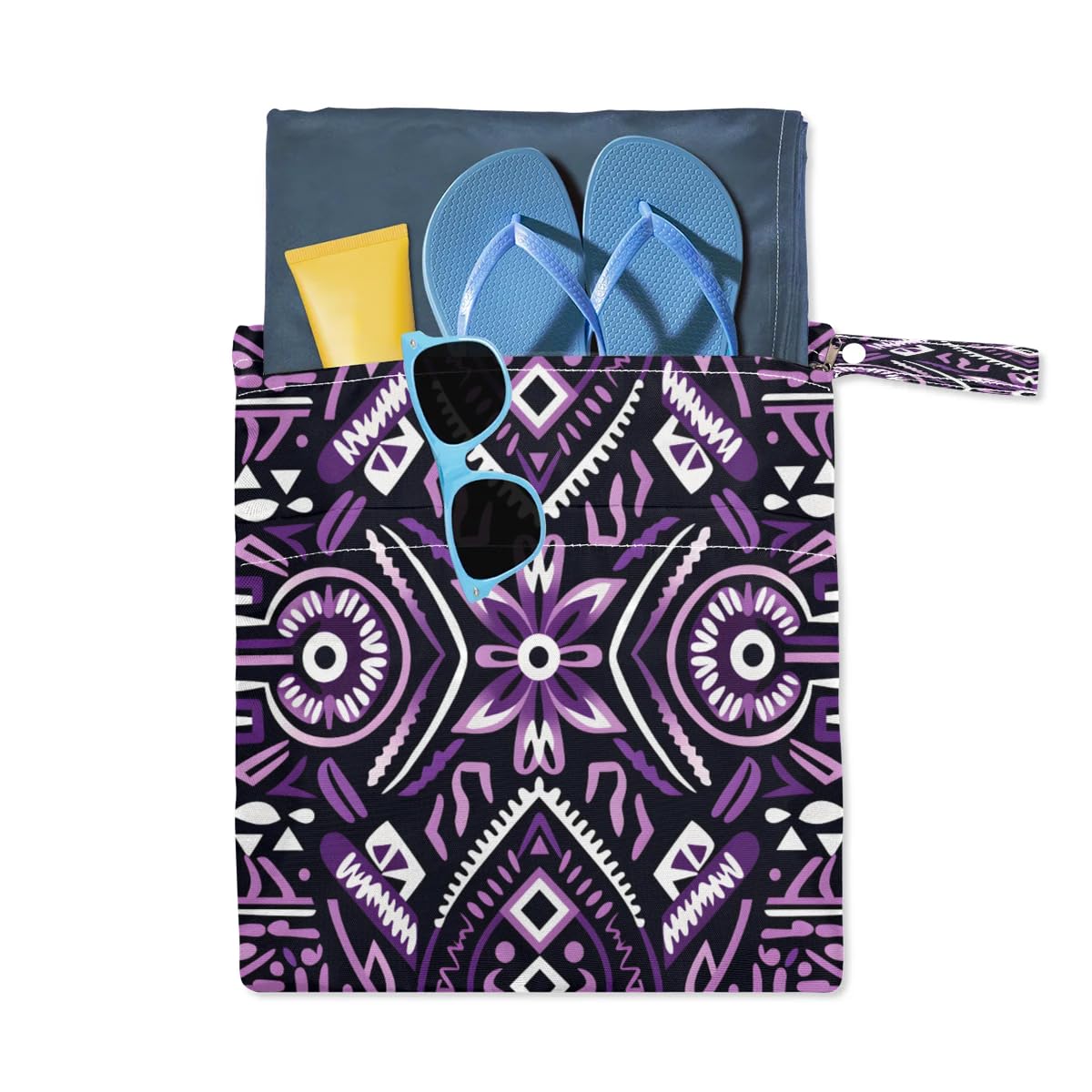 2-Pack Geometric Flower Wet Dry Bags - Waterproof Travel Laundry & Swimsuit Storage - Reusable Cloth Diaper Wet Bags for Beach, Pool, Gym, Yoga - Perfect for Swimsuits, Towels & Baby Essentials