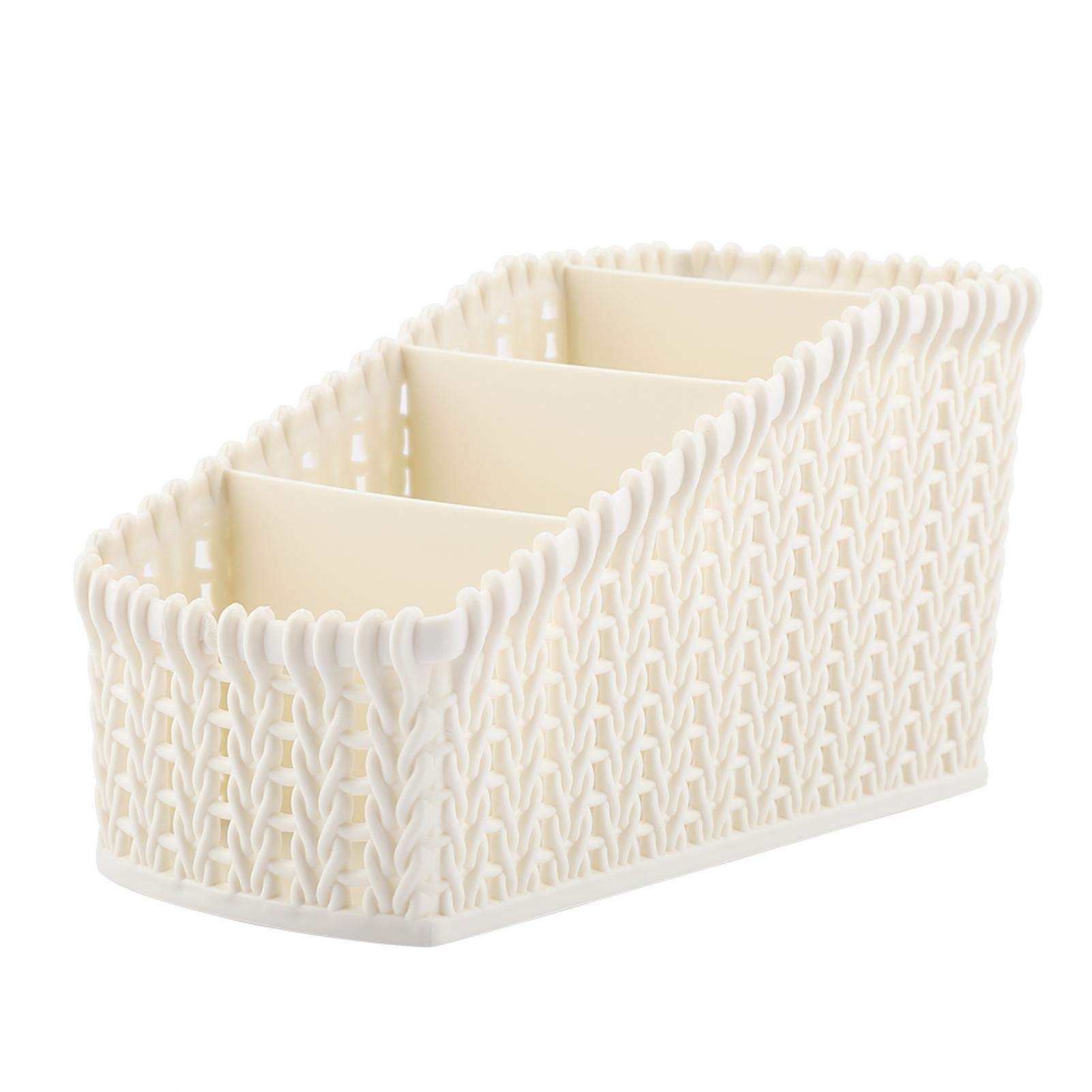 Rattan Makeup Organizer with Multi-Grid Design - Cosmetic Storage Box for Jewelry, Hair Accessories & Beauty Products (Beige) | Perfect for Vanity, Bathroom Counter & Dressing Table Organization