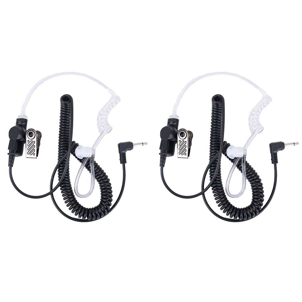 2-Way Radio Earpiece Headset - 3.5mm/1 Pin Acoustic Tube Earbud with Remote Speaker Mic for Motorola Kenwood Walkie Talkies (2 Pack) - Ideal for Security, Construction & Event Staff Communication