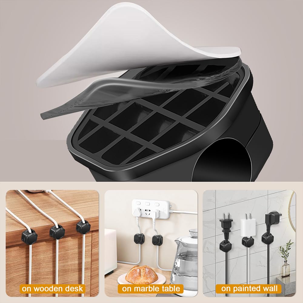 14-Pack Magnetic Cord Organizer Clips - Self-Adhesive Cable Management for Desk, Car & Office - Black USB Charger Holder for Phones & Devices - Perfect for Home, Work & Travel Organization