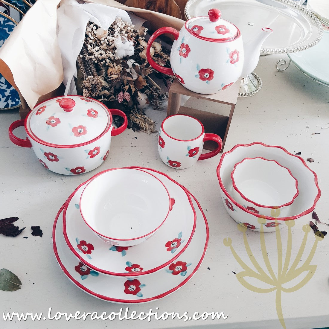 Handmade Red Floral Ceramic Teapot - 70% Off Clearance Sale | Perfect for Afternoon Tea, Gifts & Home Decor